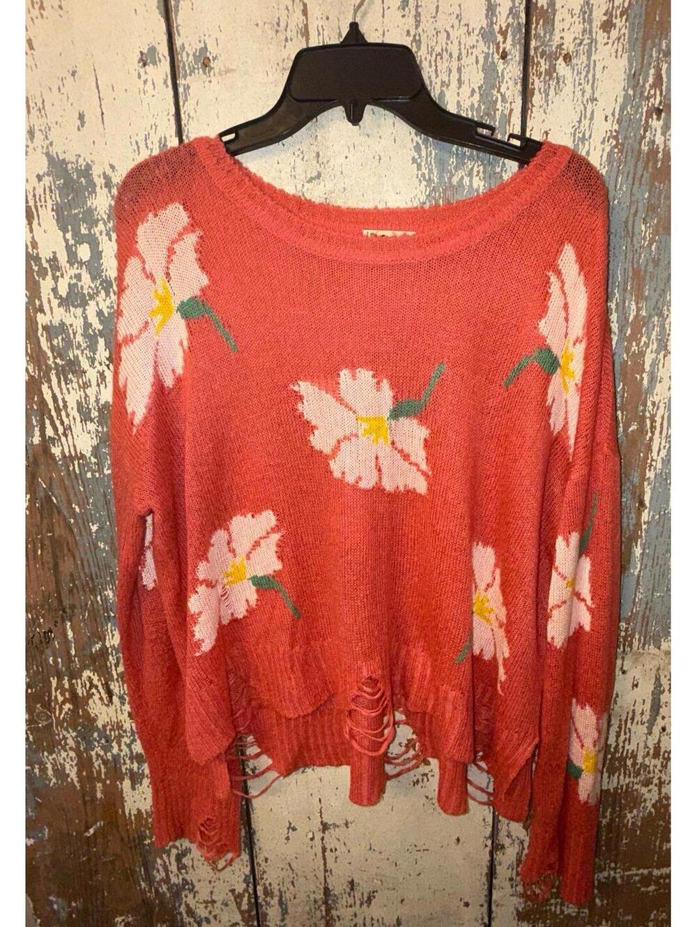 Show Me Your MuMu SECO LOVEY FLORAL KNIT SWEATER - M Coral Cozy Lounge